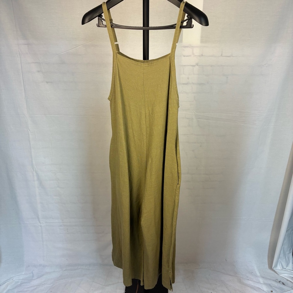 Farmhouse Frocks Maggie Wide Leg Overalls Olive Green Linen XS
